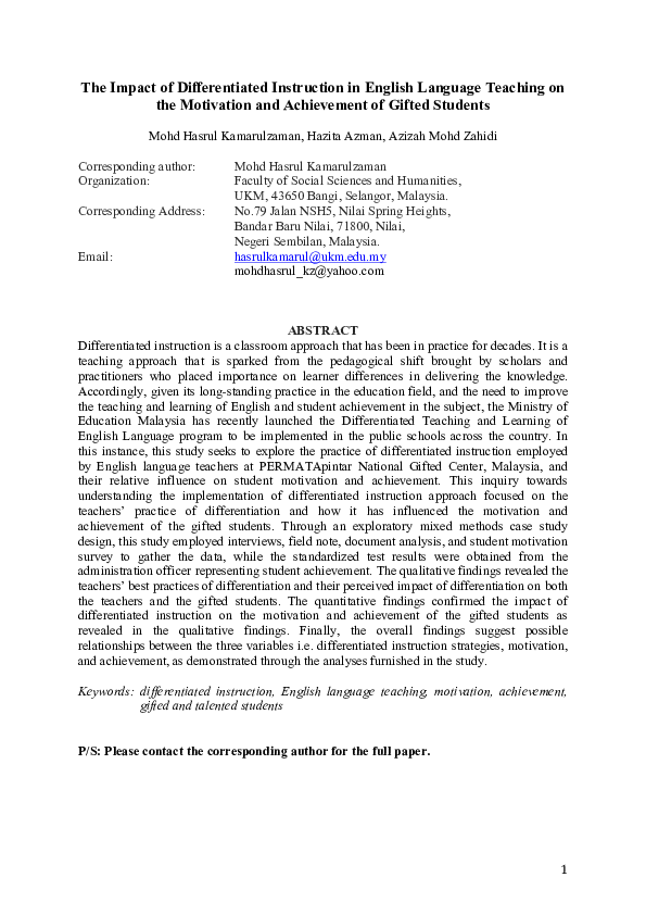 (PDF) The Impact of Differentiated Instruction in English Language ...