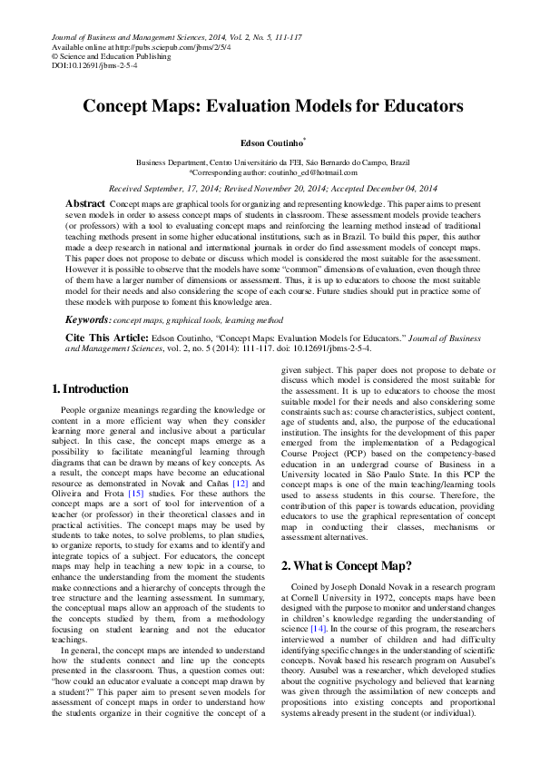 Concept Maps: Evaluation Models for Educators