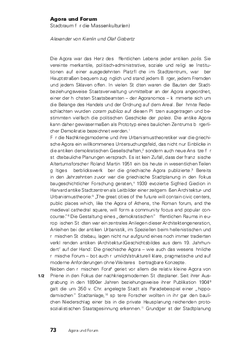 Agora und Forum. Stadtraum für die Massenkultur(en)