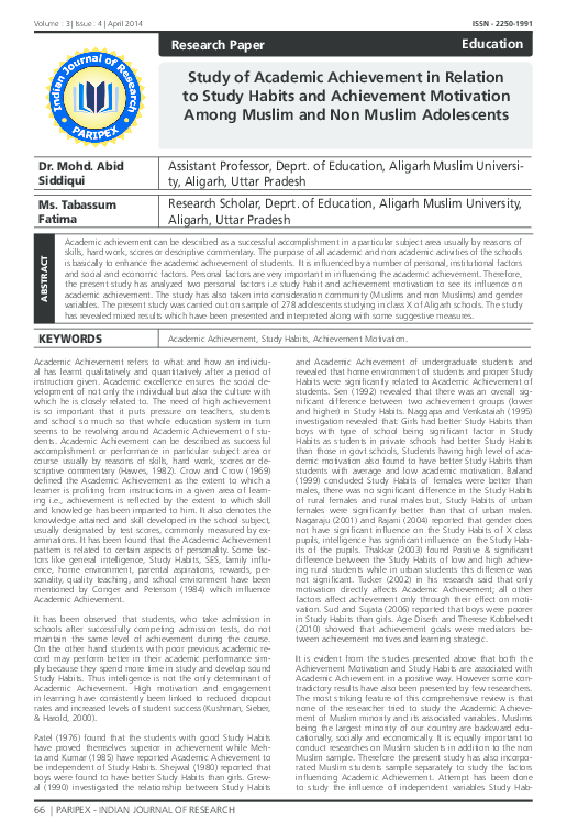 (PDF) Study of Academic Achievement in Relation to Study Habits and ...