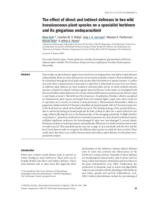 (PDF) The effect of direct and indirect defenses in two wild ...