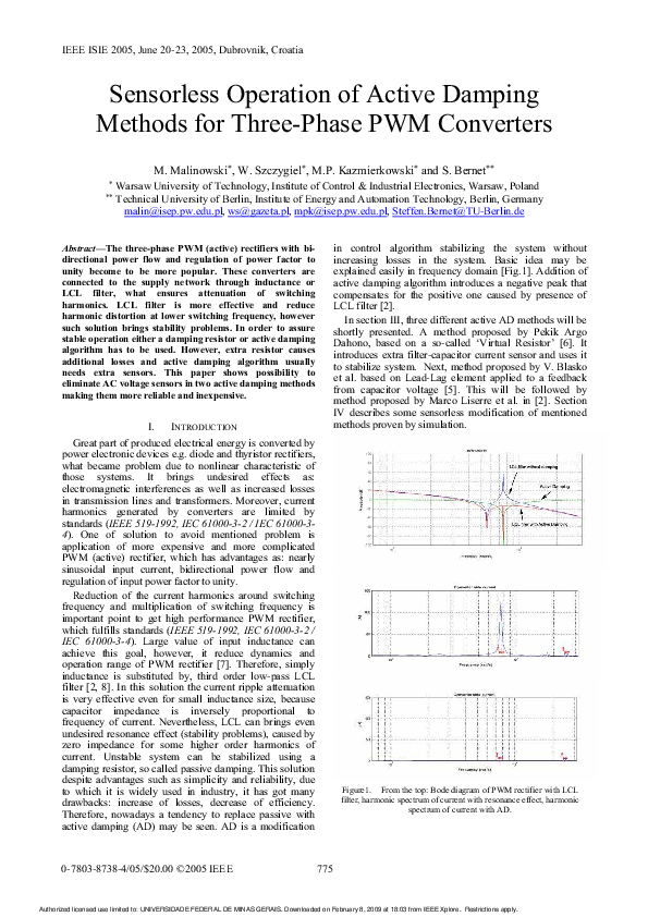(PDF) Sensorless operation of active damping methods for three-phase ...