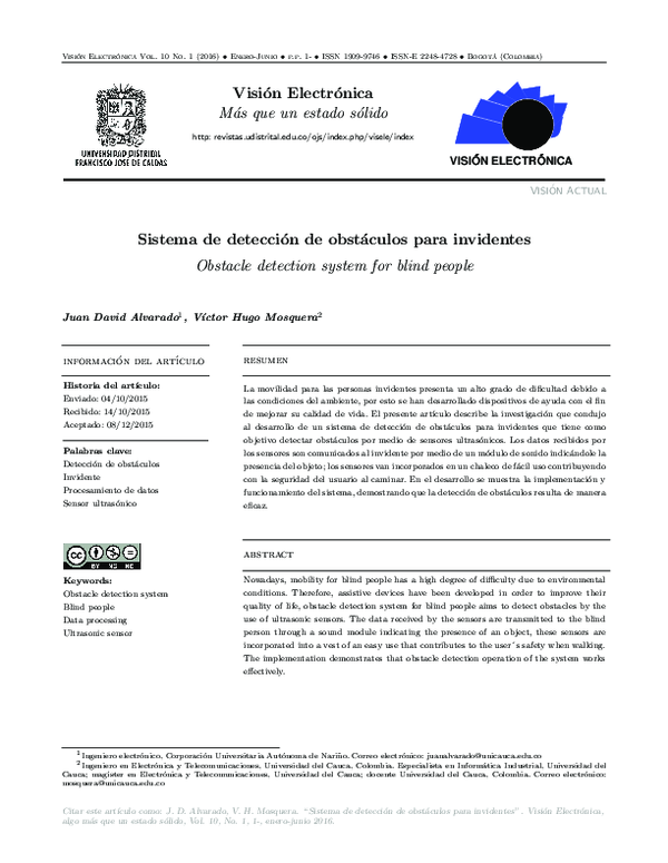 (PDF) VISION ELECTRONICA Obstacle detection system for blind people
