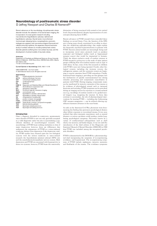 (PDF) Neurobiology of posttraumatic stress disorder
