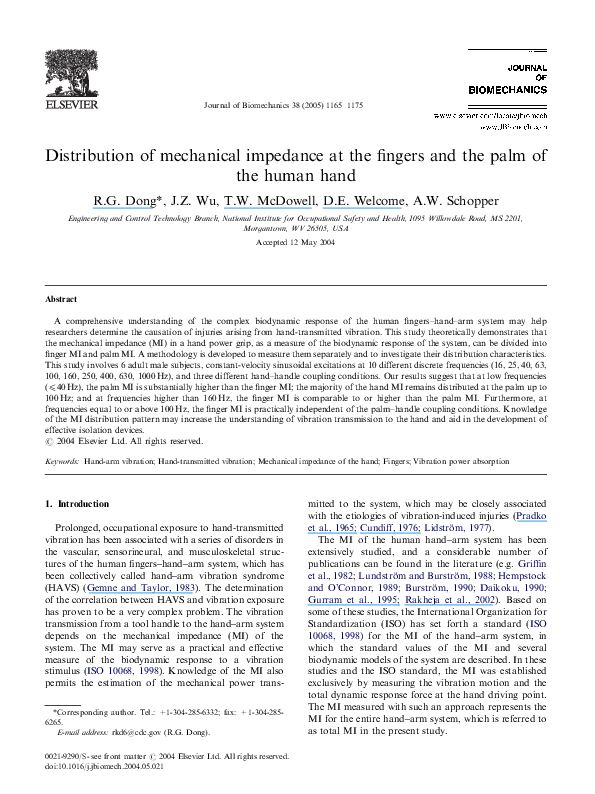 (PDF) Distribution of mechanical impedance at the fingers and the palm ...
