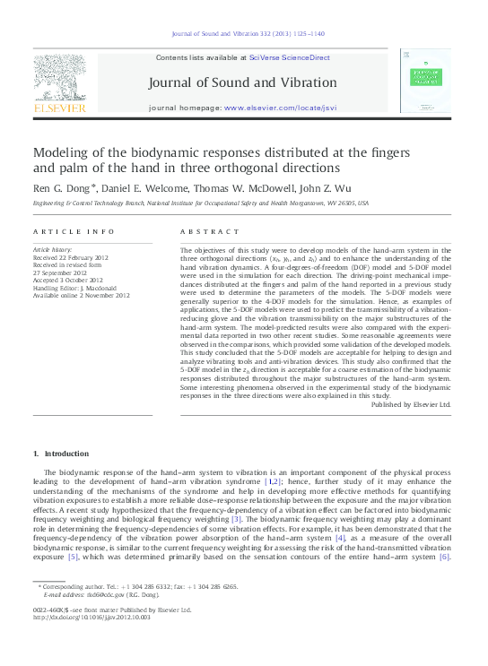 (PDF) Modeling of the biodynamic responses distributed at the fingers ...