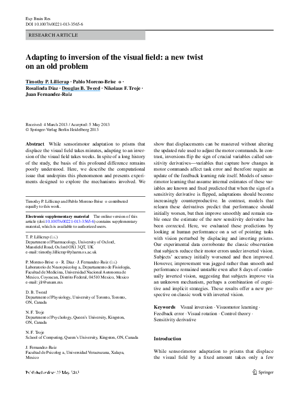 (PDF) Adapting to inversion of the visual field: a new twist on an old ...