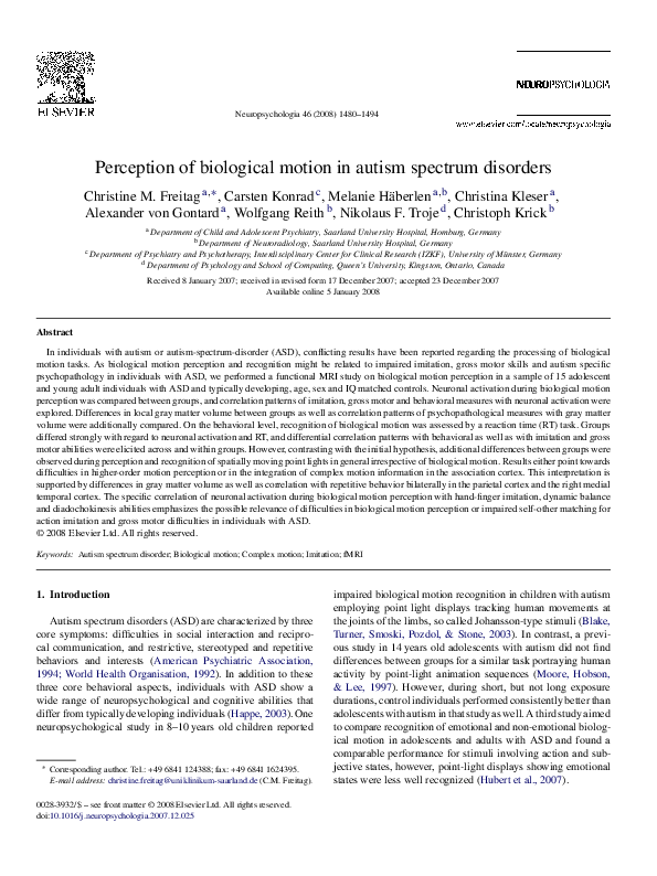 (PDF) Perception of biological motion in autism spectrum disorders