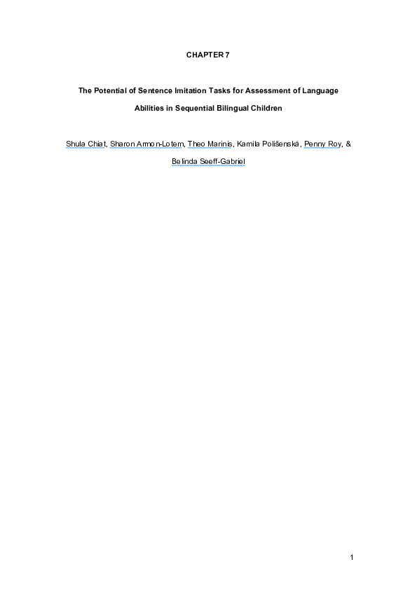  PDF The Potential Of Sentence Imitation Tasks For Assessment Of Language Abilities In 