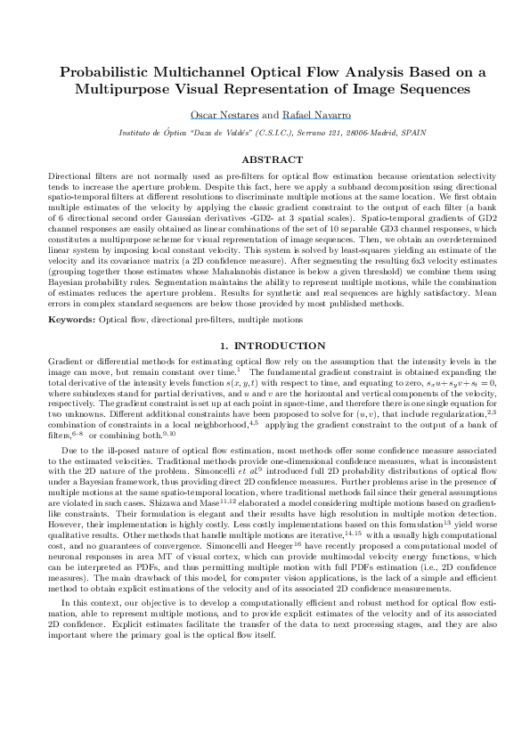(PDF) Probabilistic multichannel optical flow analysis based on a ...