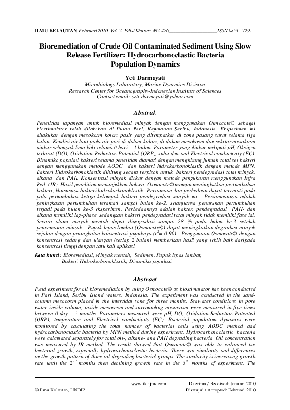 (PDF) Bioremediation of Crude Oil Contaminated Sediment Using Slow ...