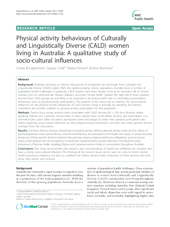 (PDF) Physical activity behaviours of Culturally and Linguistically ...