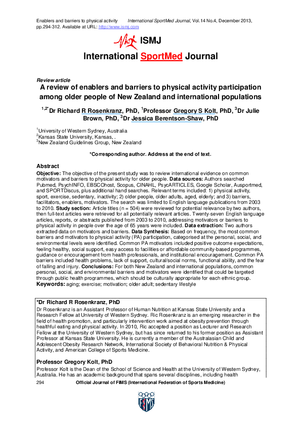 (PDF) Enablers and barriers to physical activity A review of enablers ...