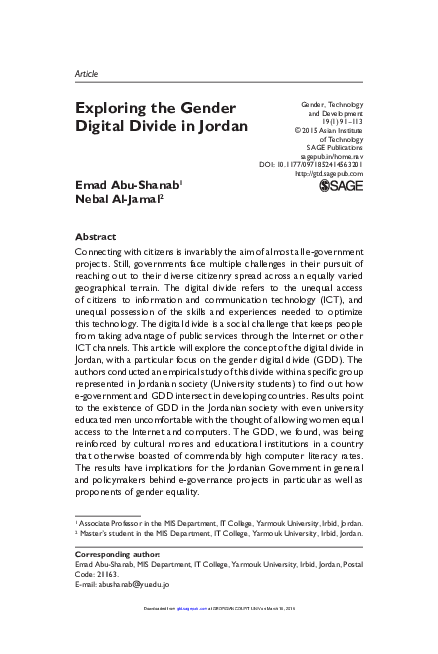 (PDF) Exploring the Gender Digital Divide in Jordan