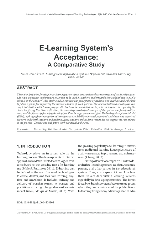 (PDF) E-Learning System's Acceptance: A Comparative Study