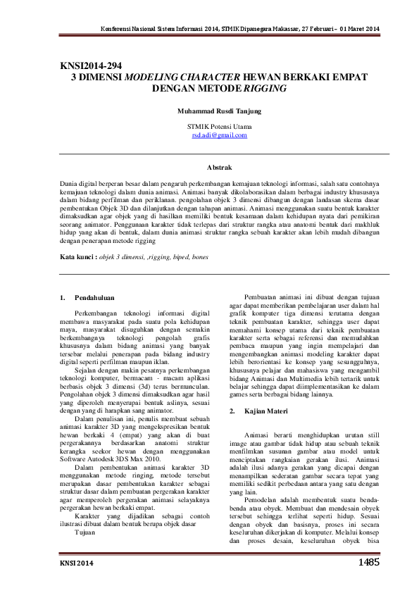Pdf 485 Knsi2014 294 3 Dimensi Modeling Character Hewan Berkaki