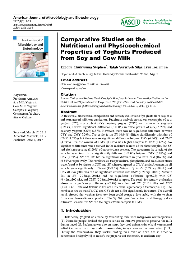 (PDF) Comparative Studies on the Nutritional and Physicochemical ...