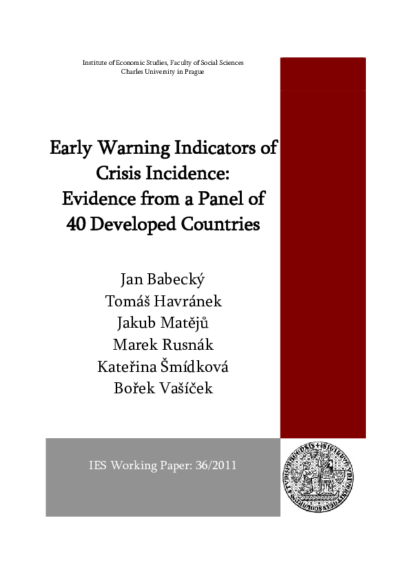 (PDF) Early Warning Indicators of Crisis Incidence: Evidence from a ...