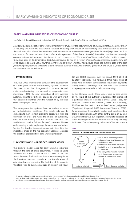 (PDF) Early Warning Indicators of Economic Crises Tomas Havranek