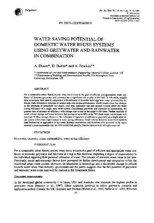 (PDF) Water saving potential of domestic water reuse systems using ...