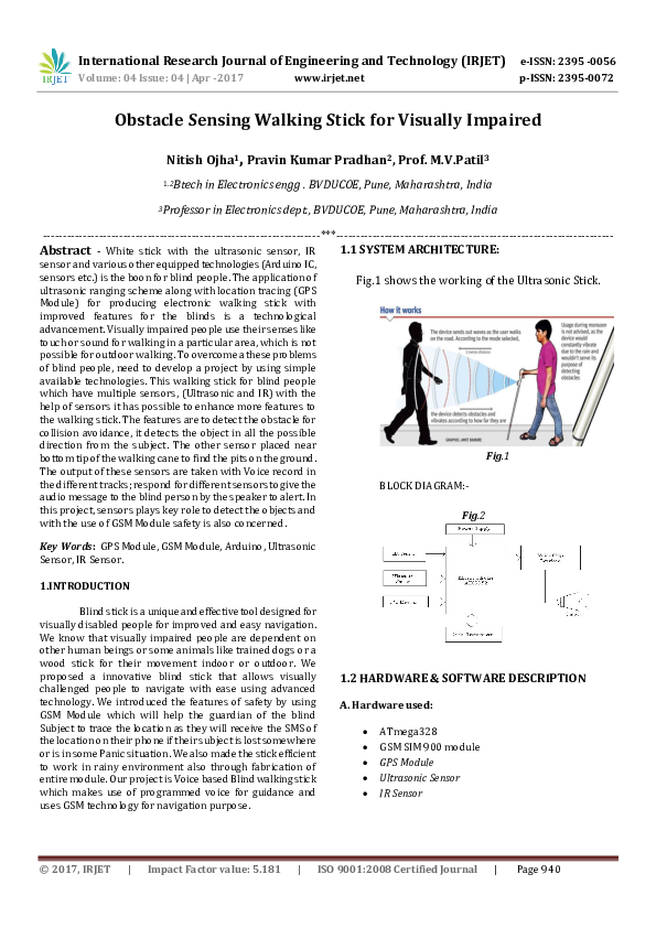 Smart blind stick with ultrasonic sensor pdf picture