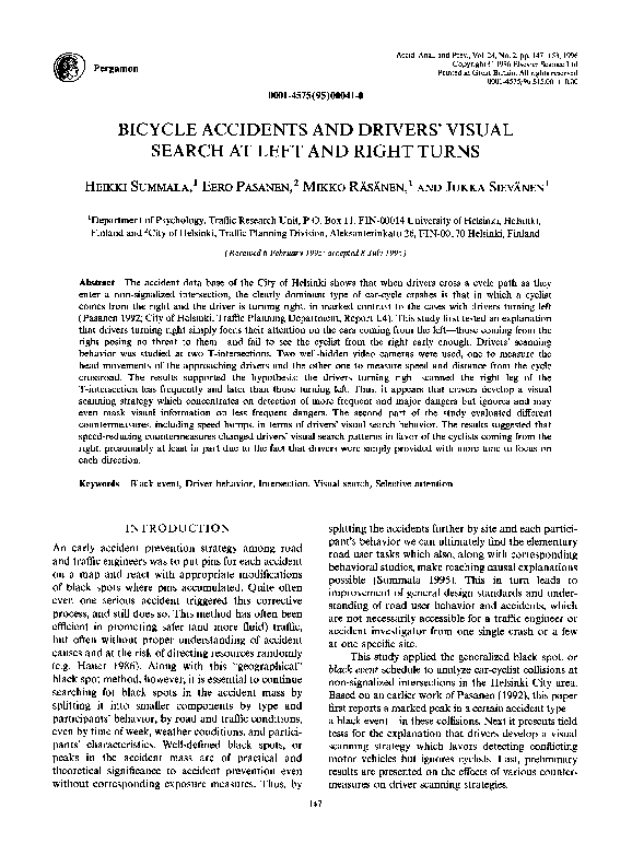 (PDF) Bicycle accidents and drivers' visual search at left and right