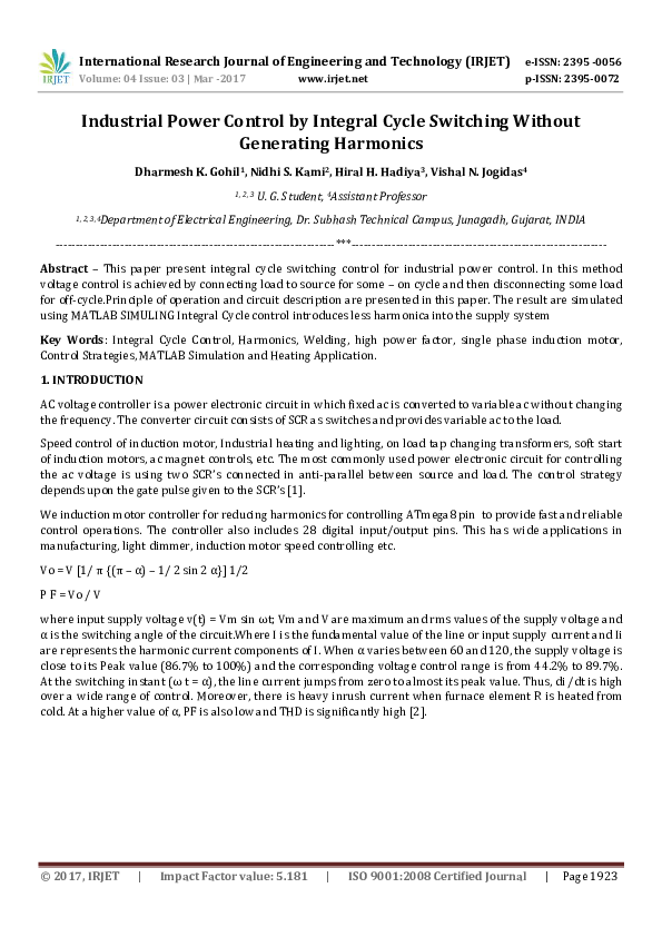(PDF) Industrial Power Control by Integral Cycle Switching Without