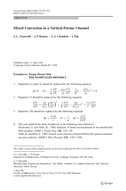 (PDF) Mixed Convection in a Vertical Porous Channel