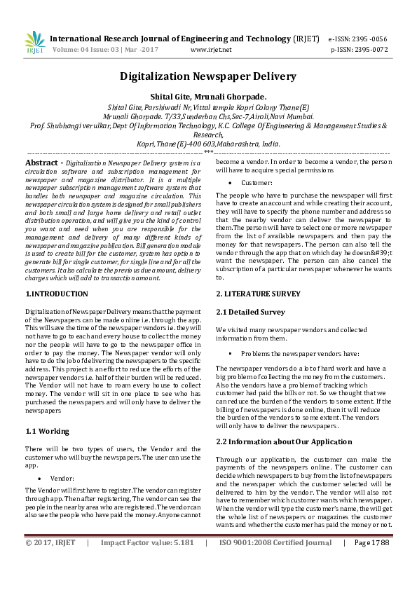 (PDF) Digitalization Newspaper Delivery