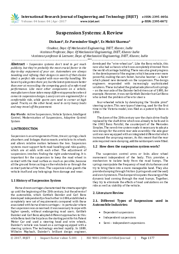 (PDF) Suspension Systems A Review IRJET Journal Academia.edu