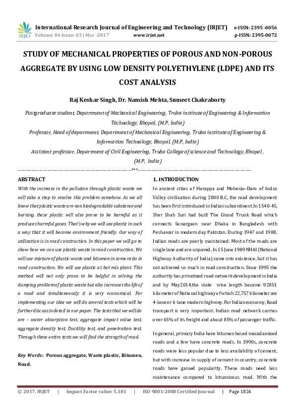 (PDF) STUDY OF MECHANICAL PROPERTIES OF POROUS AND NONPOROUS AGGREGATE BY USING LOW DENSITY