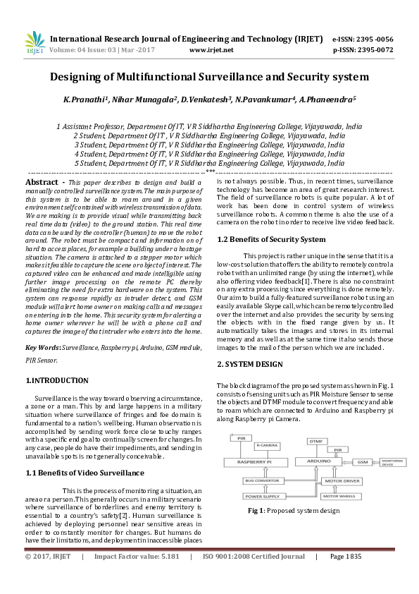 (PDF) Designing of Multifunctional Surveillance and Security system