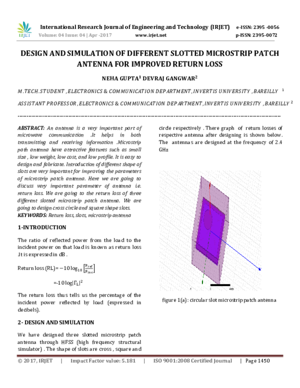 (PDF) DESIGN AND SIMULATION OF DIFFERENT SLOTTED MICROSTRIP PATCH ...