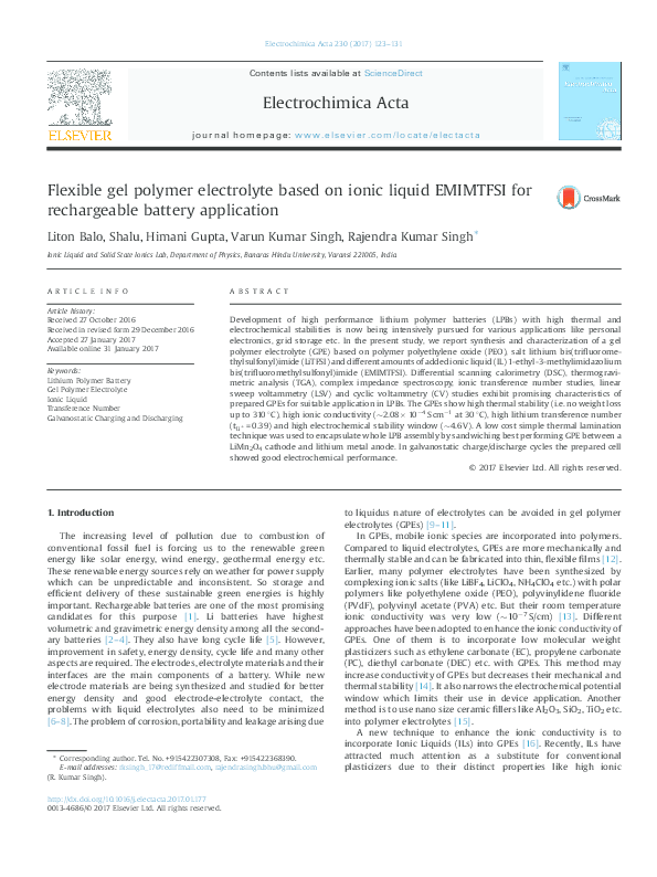 (PDF) Flexible gel polymer electrolyte based on ionic liquid EMIMTFSI ...