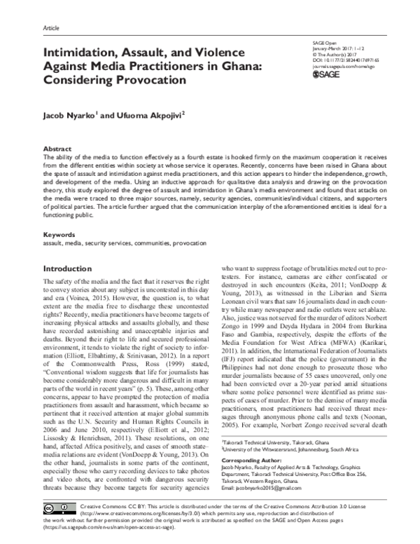 (PDF) Intimidation, Assault, and Violence Against Media Practitioners ...