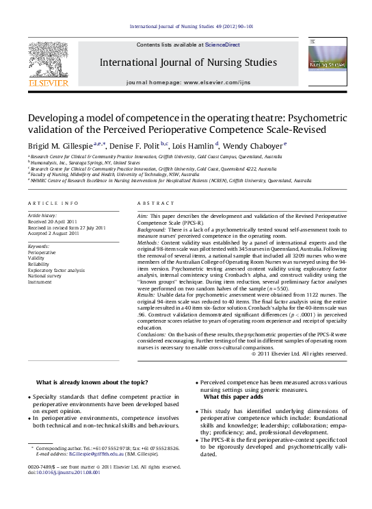 (PDF) Developing a model of competence in the operating theatre ...