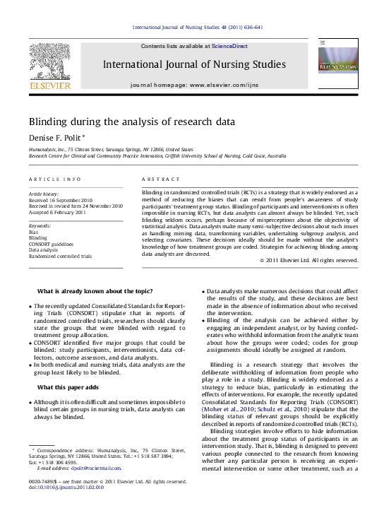 (PDF) Blinding during the analysis of research data