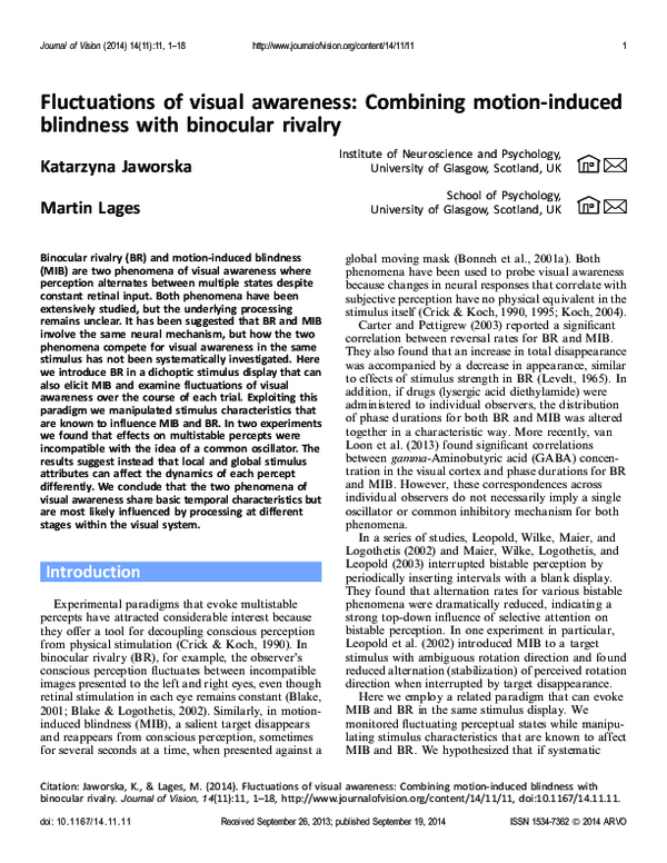(PDF) Fluctuations of visual awareness Combining motioninduced