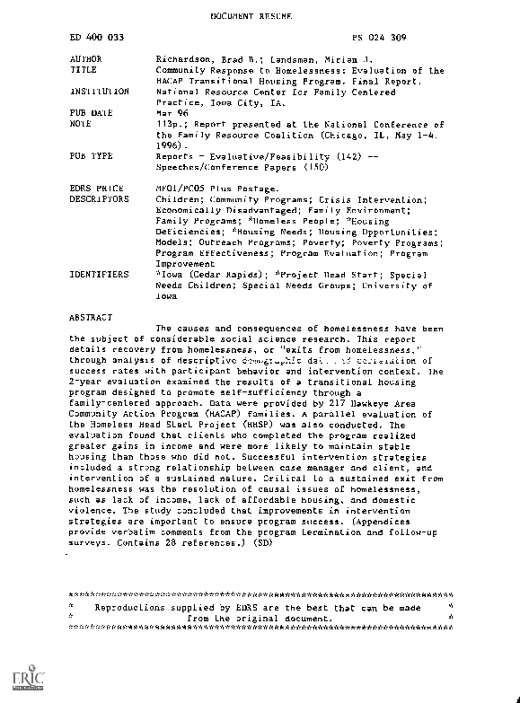 (PDF) Community Response to Homelessness: Evaluation of the HACAP ...