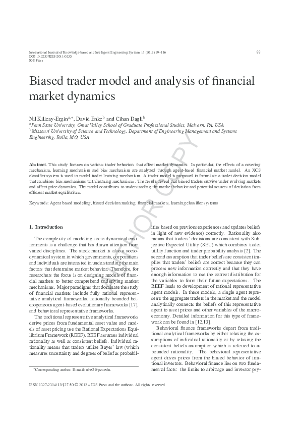 (PDF) Biased trader model and analysis of financial market dynamics
