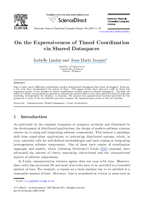 (PDF) On the Expressiveness of Timed Coordination via Shared Dataspaces