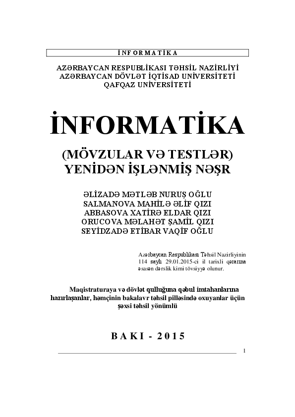 (PDF) Informatika - Dərslik