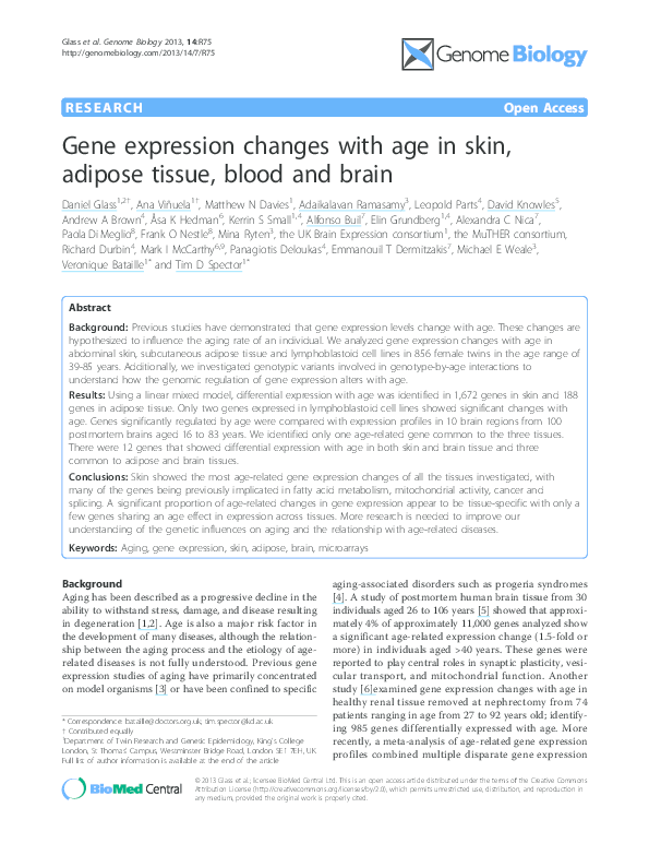 (PDF) Gene expression changes with age in skin, adipose tissue, blood ...