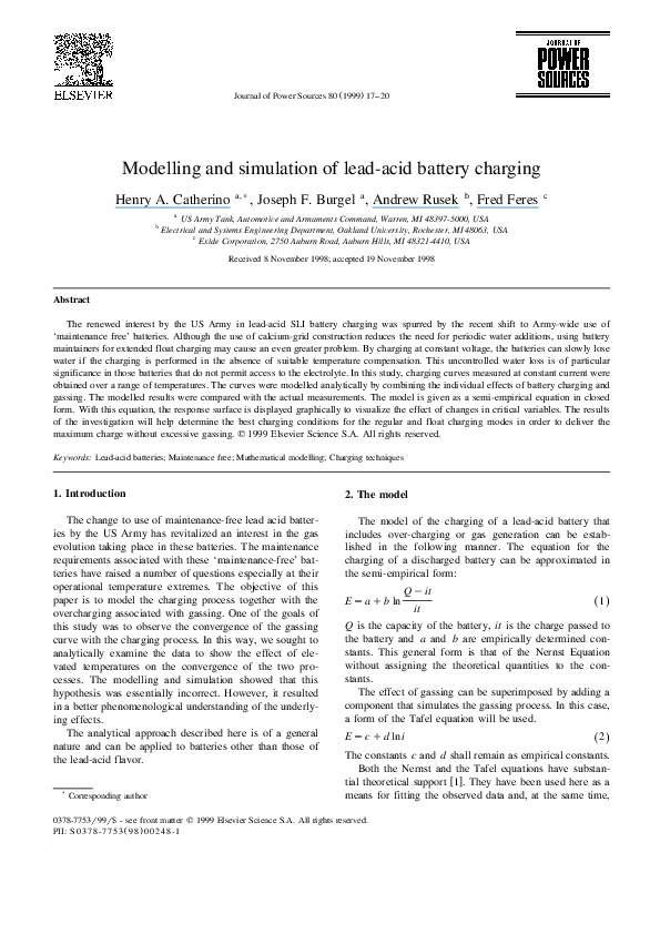 (PDF) Modelling and simulation of lead-acid battery charging