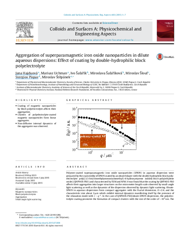 (PDF) Aggregation of superparamagnetic iron oxide nanoparticles in ...