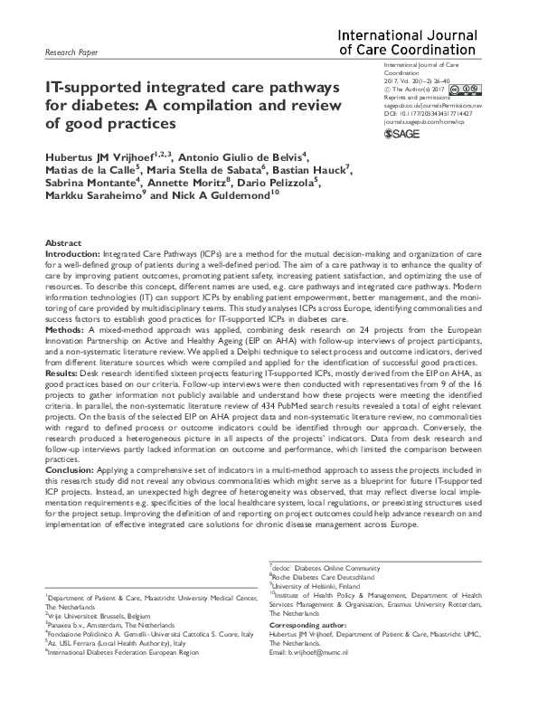 (PDF) IT-supported integrated care pathways for diabetes: A compilation ...