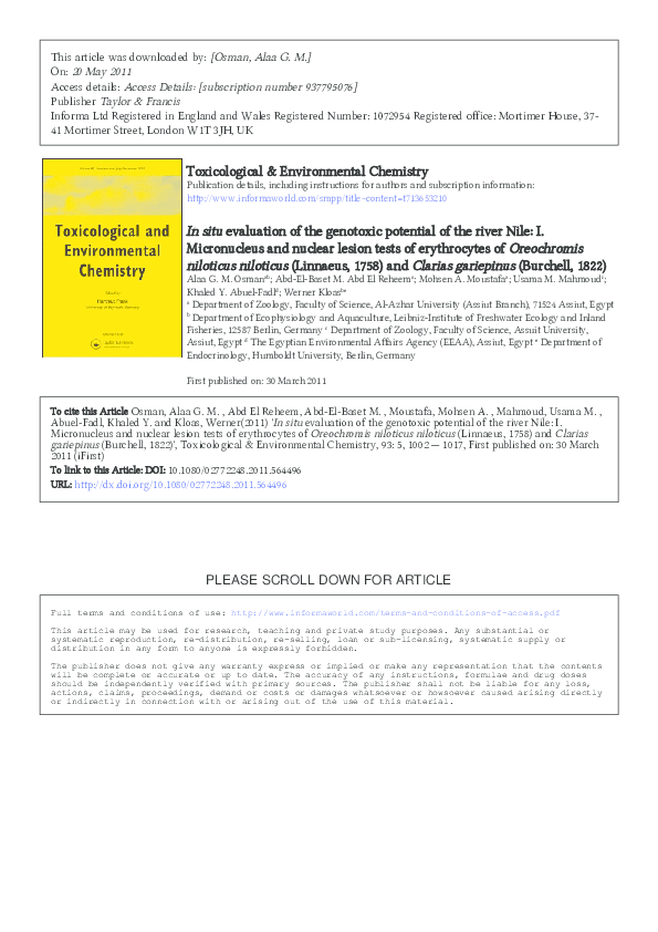 (PDF) In situ evaluation of the genotoxic potential of the river Nile ...