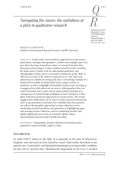 (PDF) Navigating the waves: the usefulness of a pilot in qualitative ...