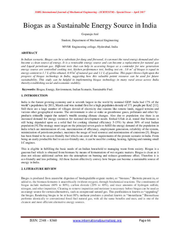 (PDF) Biogas as a Sustainable Energy Source in India