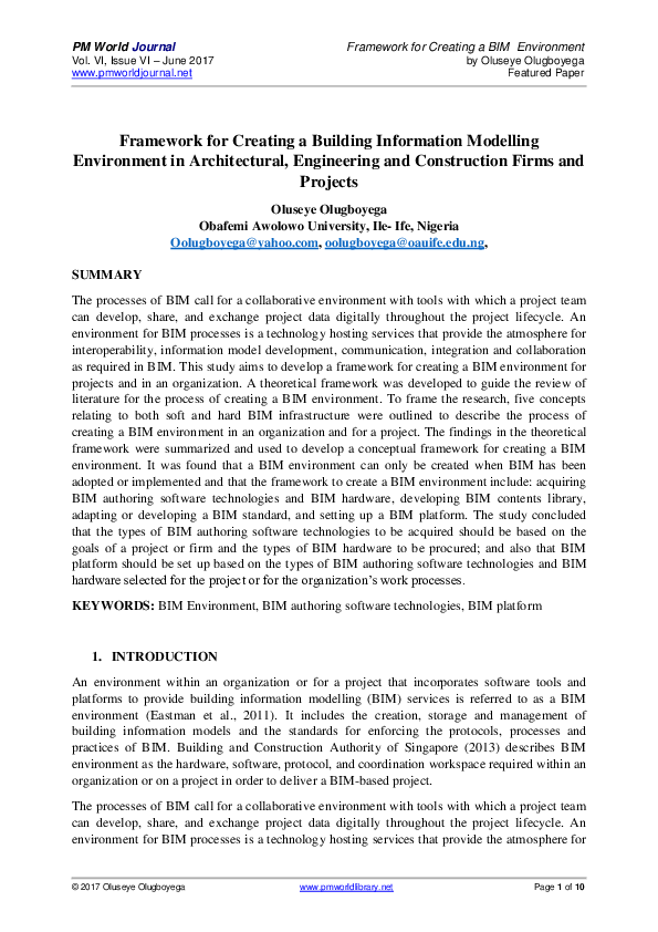 (PDF) Framework for Creating a Building Information Modelling ...